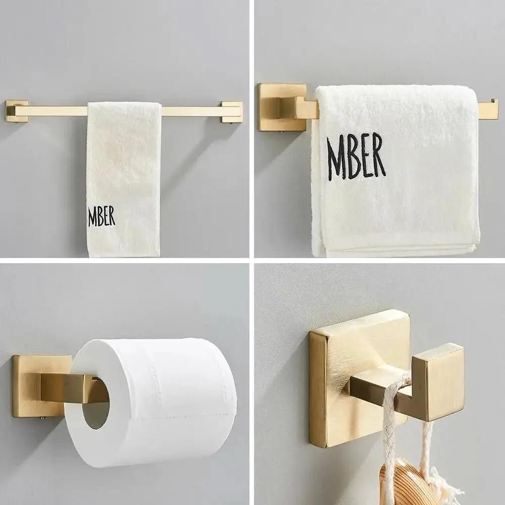 Komplettes Badezimmerzubehör-Set, 4-teilig, Edelstahl, 40/60 cm, gebürstetes Gold – Mein Shop