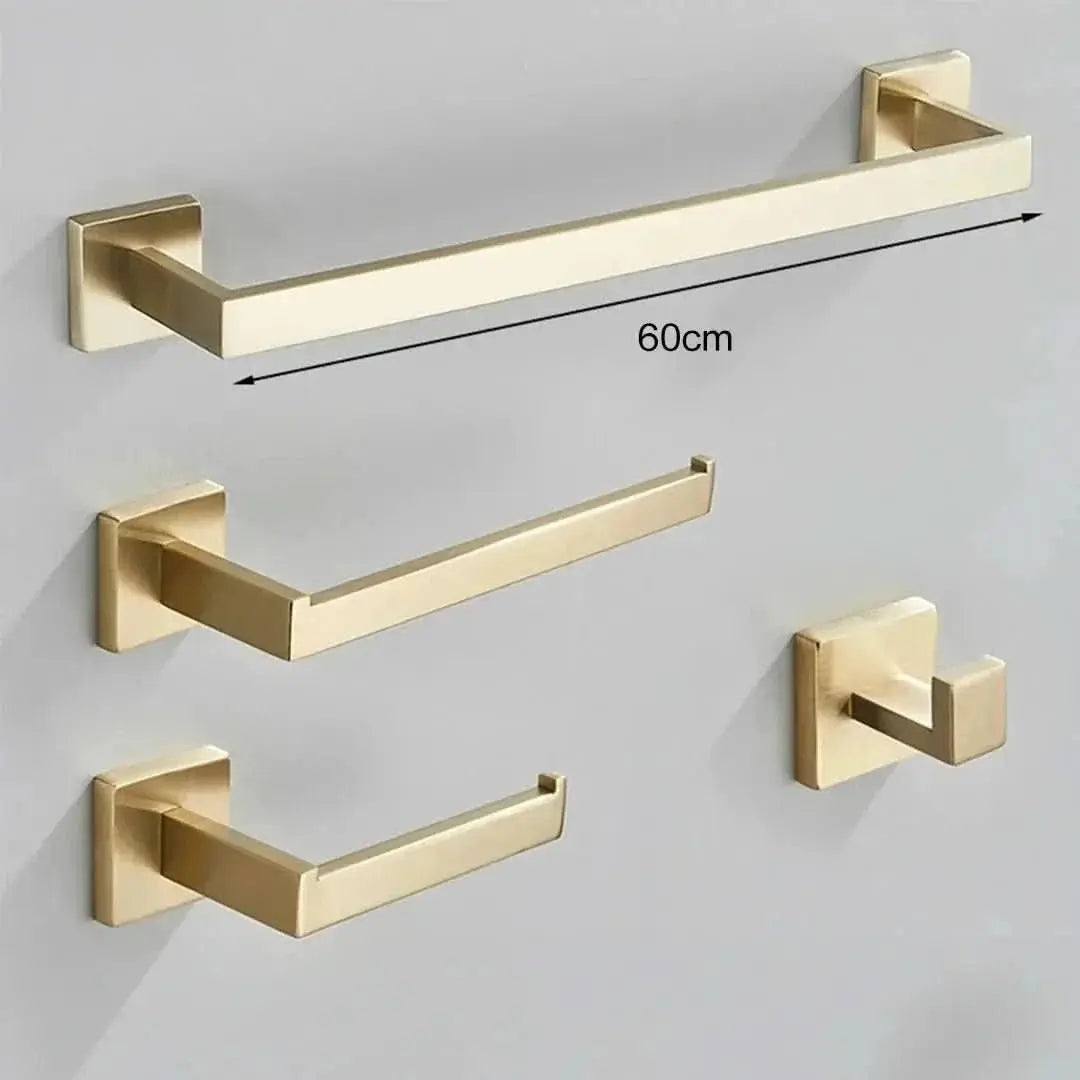 Komplettes Badezimmerzubehör-Set, 4-teilig, Edelstahl, 40/60 cm, gebürstetes Gold – Mein Shop