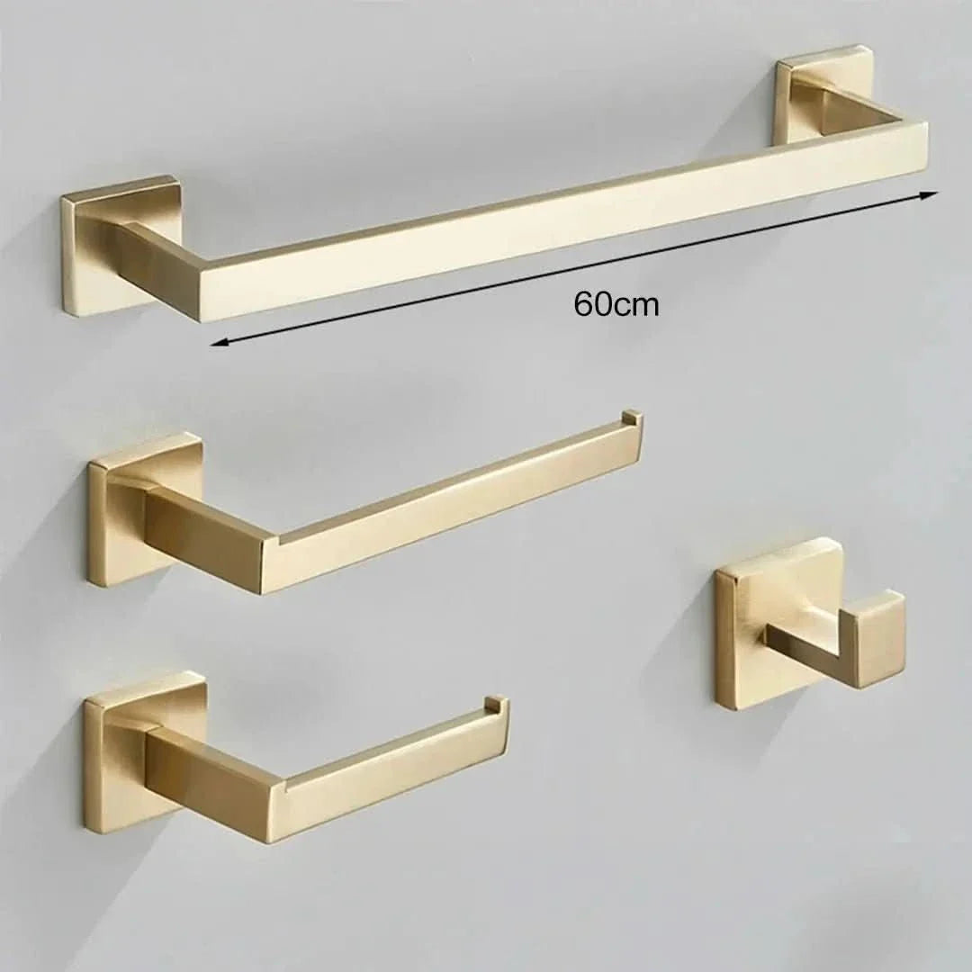 Kit Acessórios Para Banheiro Completo 4 Peças Inox 40/60cm Dourado Escovado - Minha loja