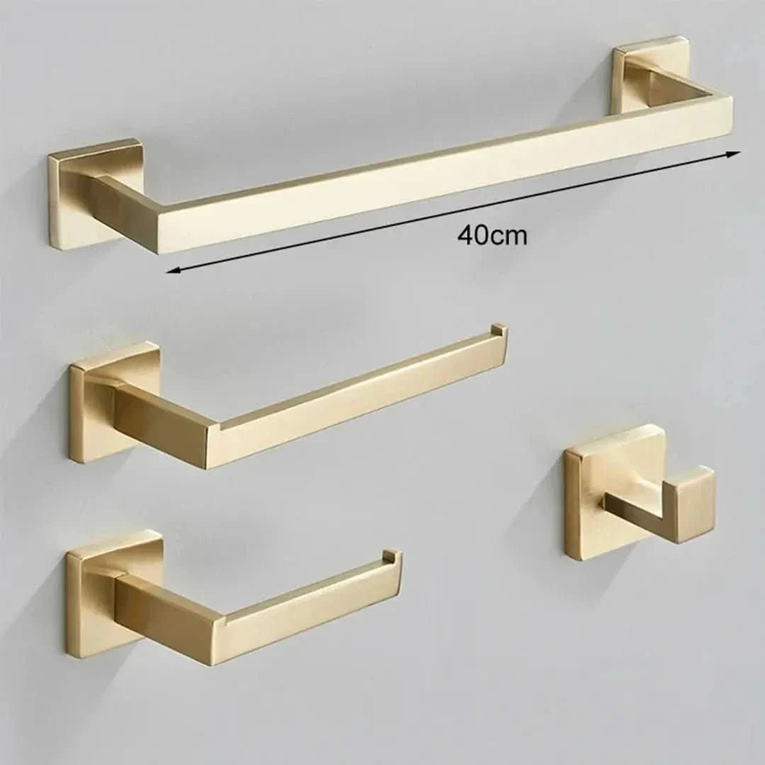 Kit Acessórios Para Banheiro Completo 4 Peças Inox 40/60cm Dourado Escovado - Minha loja