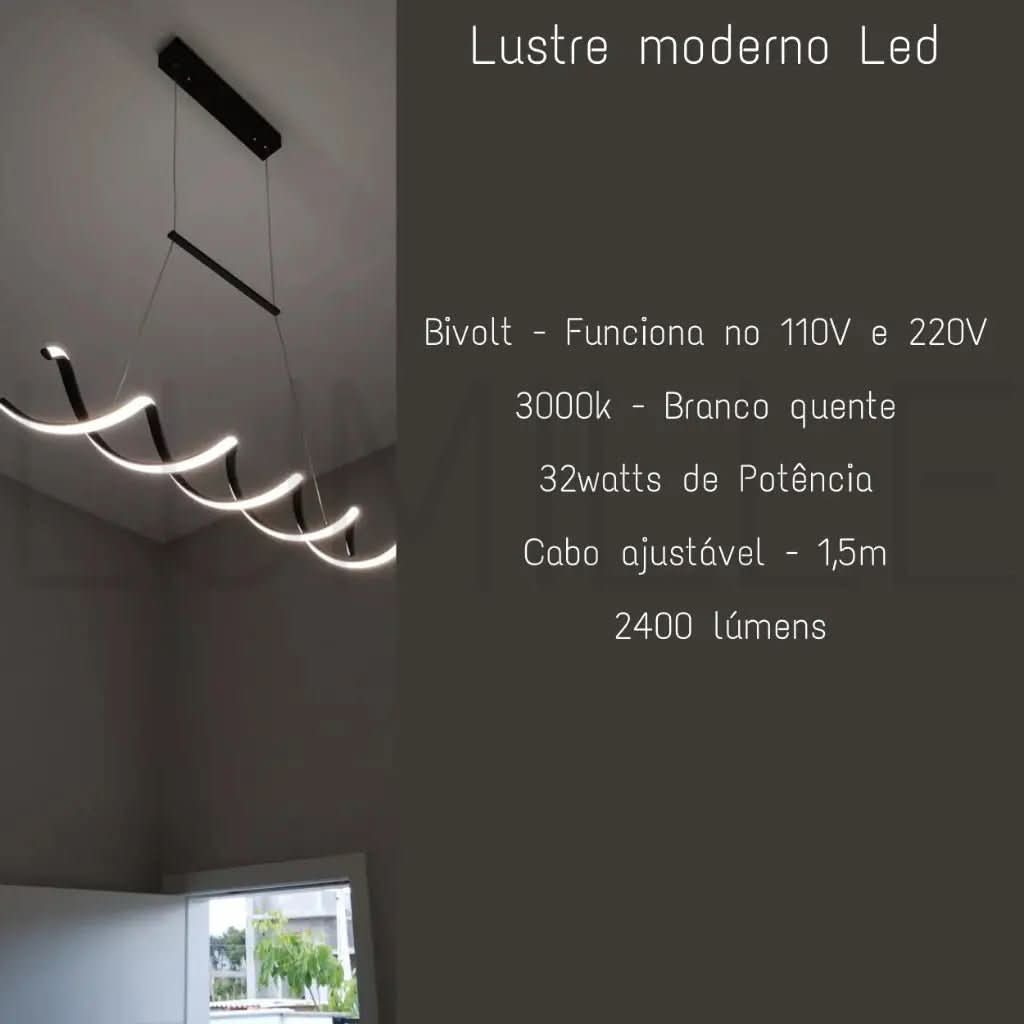 Pendente Led Lustre Preto/Dourado Para Sala de Jantar Decoração - Minha loja