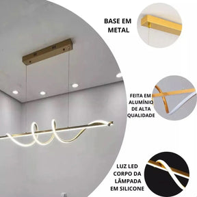 Lustre Pendente Led 45w 3 Em 1 Moderno Quarto Sala Dourado - Minha loja