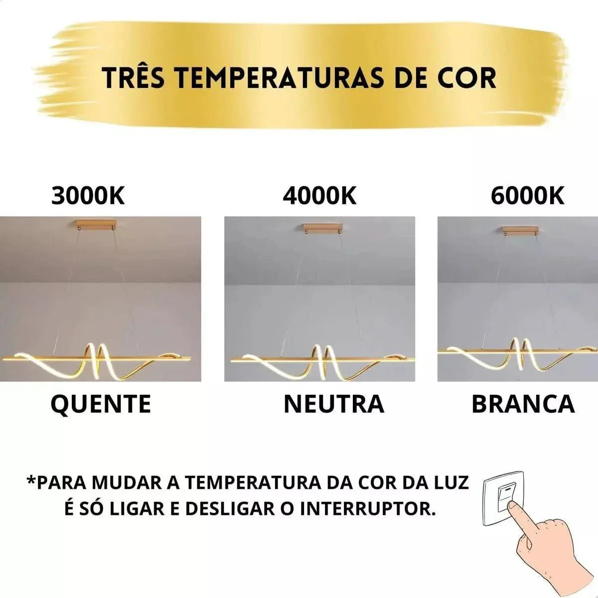 Lustre Pendente Led 45w 3 Em 1 Moderno Quarto Sala Dourado - Minha loja