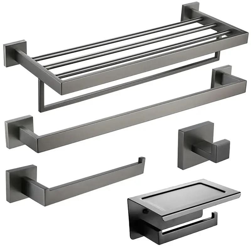 Kit Acessórios para Banheiro Completo 5 Peças Inox - Toalheiro Grafite Escovado - Minha loja