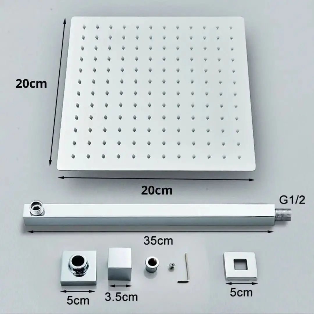 Duschset 20 x 20 cm aus 304-Edelstahl mit Registeroberflächen in Schwarz/Chrom für die Badezimmerdusche – Mein Shop