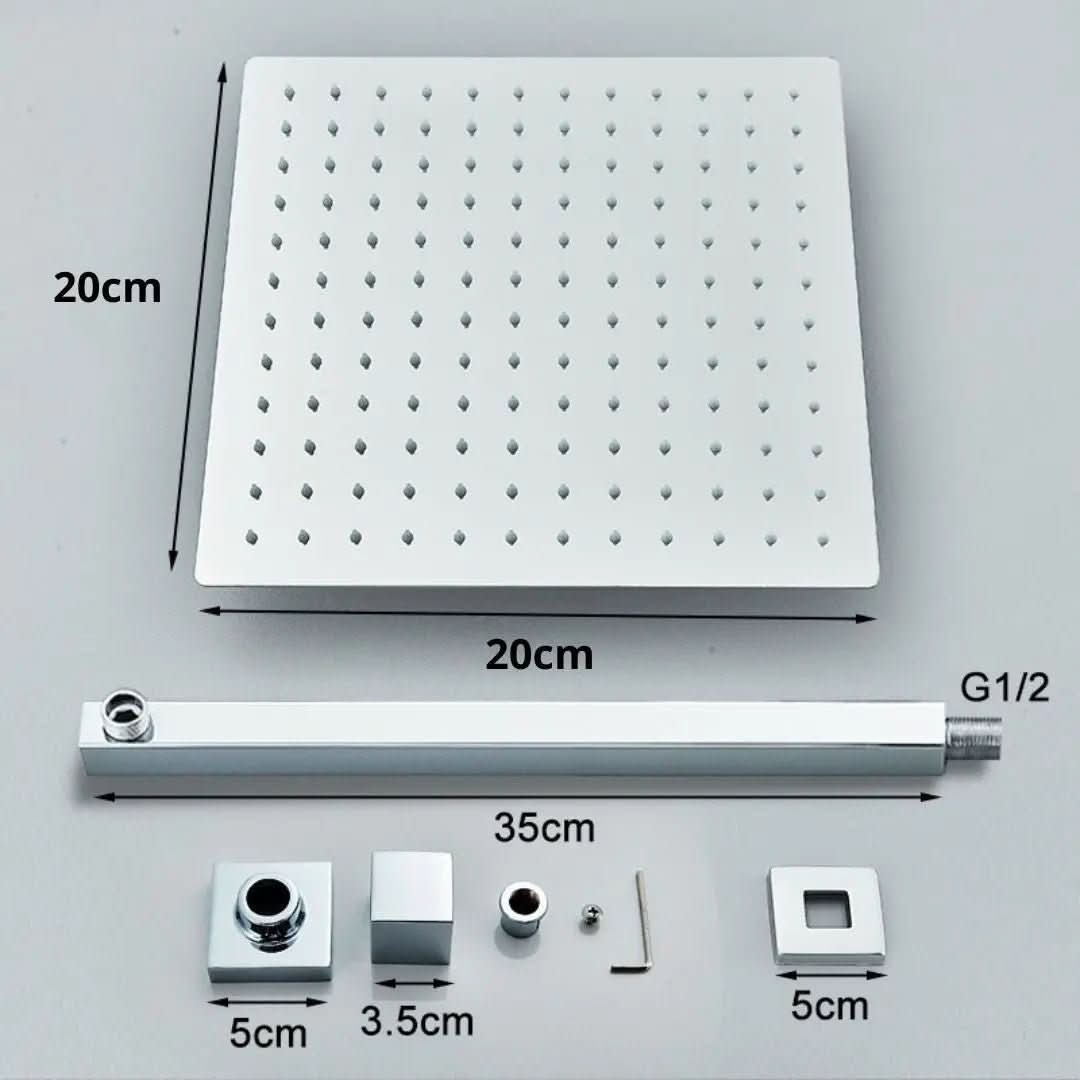 Kit Ducha Chuveiro 20×20cm Inox 304 Com Acabamentos Registros Preto/Cromado Para Chuveiro Banheiro - Minha loja