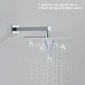 Kit Ducha Chuveiro 20×20cm Inox 304 Com Acabamentos Registros Preto/Cromado Para Chuveiro Banheiro - Minha loja