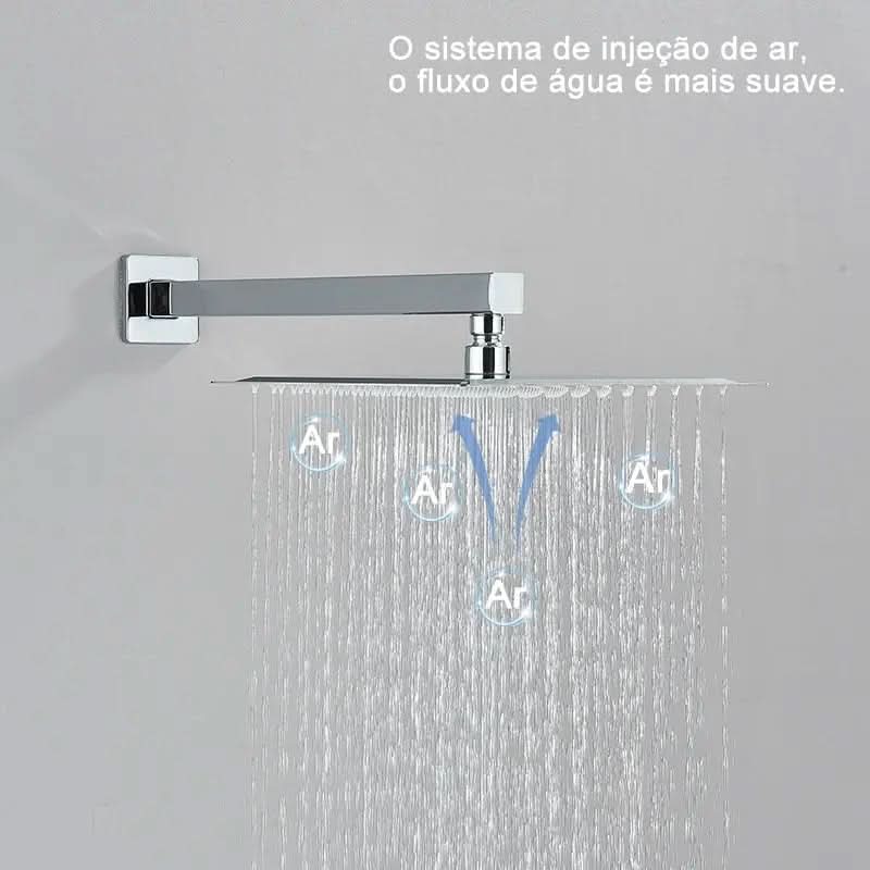 Kit Ducha Chuveiro 20×20cm Inox 304 Com Acabamentos Registros Preto/Cromado Para Chuveiro Banheiro - Minha loja