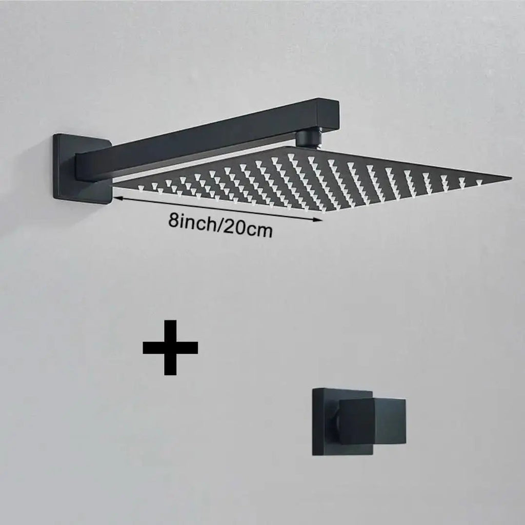 Duschset 20 x 20 cm aus 304-Edelstahl mit Registeroberflächen in Schwarz/Chrom für die Badezimmerdusche – Mein Shop