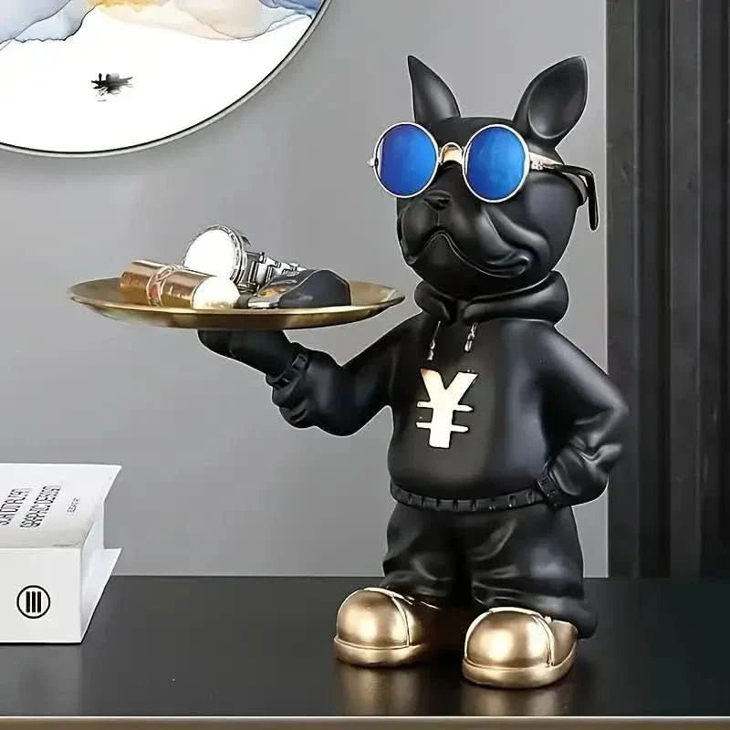Estatueta Decorativa Bulldog Francês Mordomo com Bandeja - Minha loja