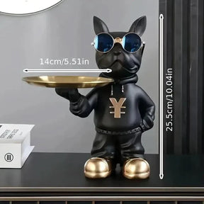 Estatueta Decorativa Bulldog Francês Mordomo com Bandeja - Minha loja