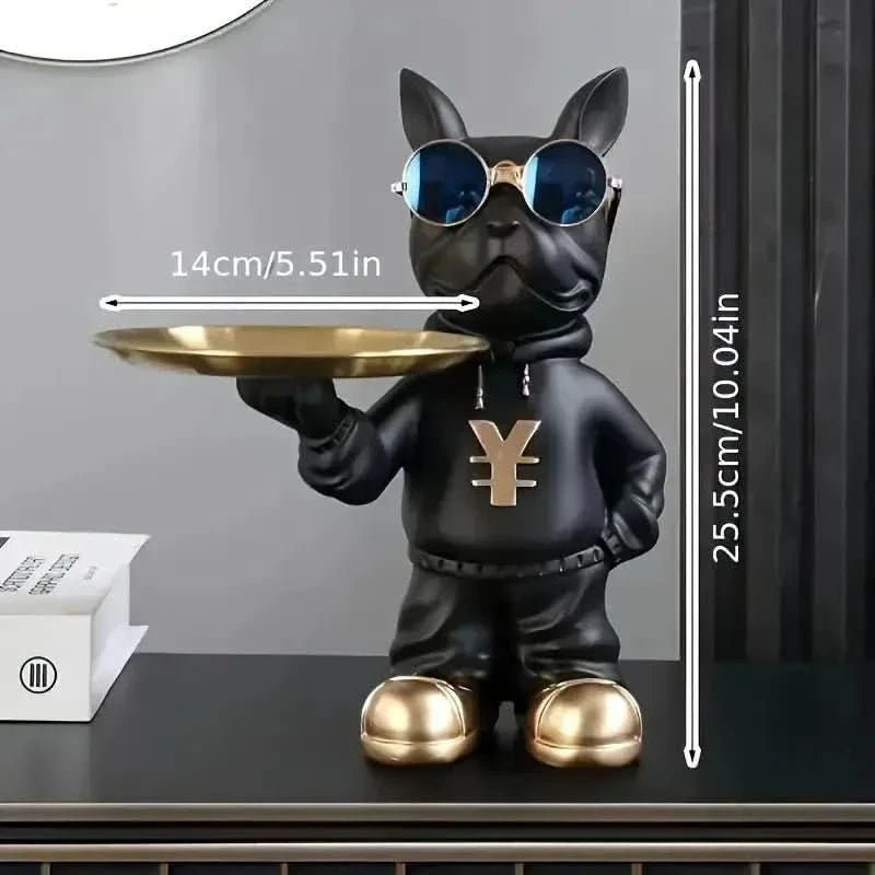 Estatueta Decorativa Bulldog Francês Mordomo com Bandeja - Minha loja