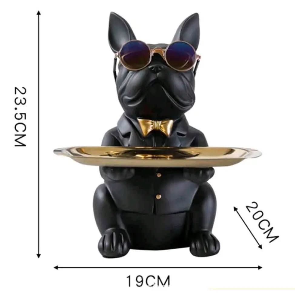 Escultura Cachorro Bulldog com Bandeja e Óculos - Minha loja