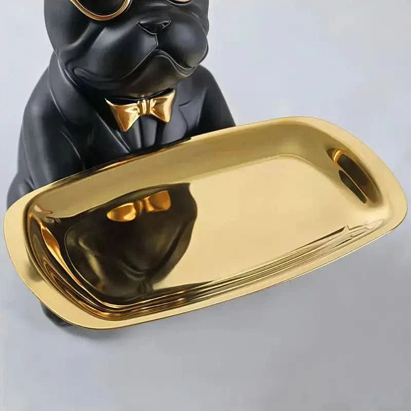Escultura Cachorro Bulldog com Bandeja e Óculos - Minha loja