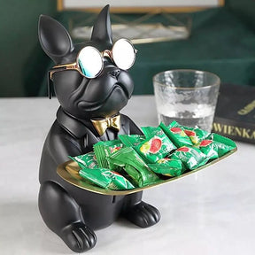 Escultura Cachorro Bulldog com Bandeja e Óculos - Minha loja