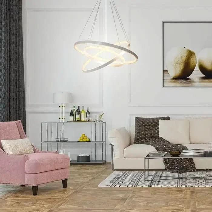 Lustre Led Moderno Pendente Anéis 3 Arcos com Controle - Iluminação Elegante e Sofisticada - Minha loja