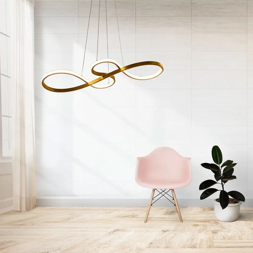 Lustre Pendente de Led 40w Dourado 75cm - 3 Cores de Luz para Iluminação Personalizada - Minha loja
