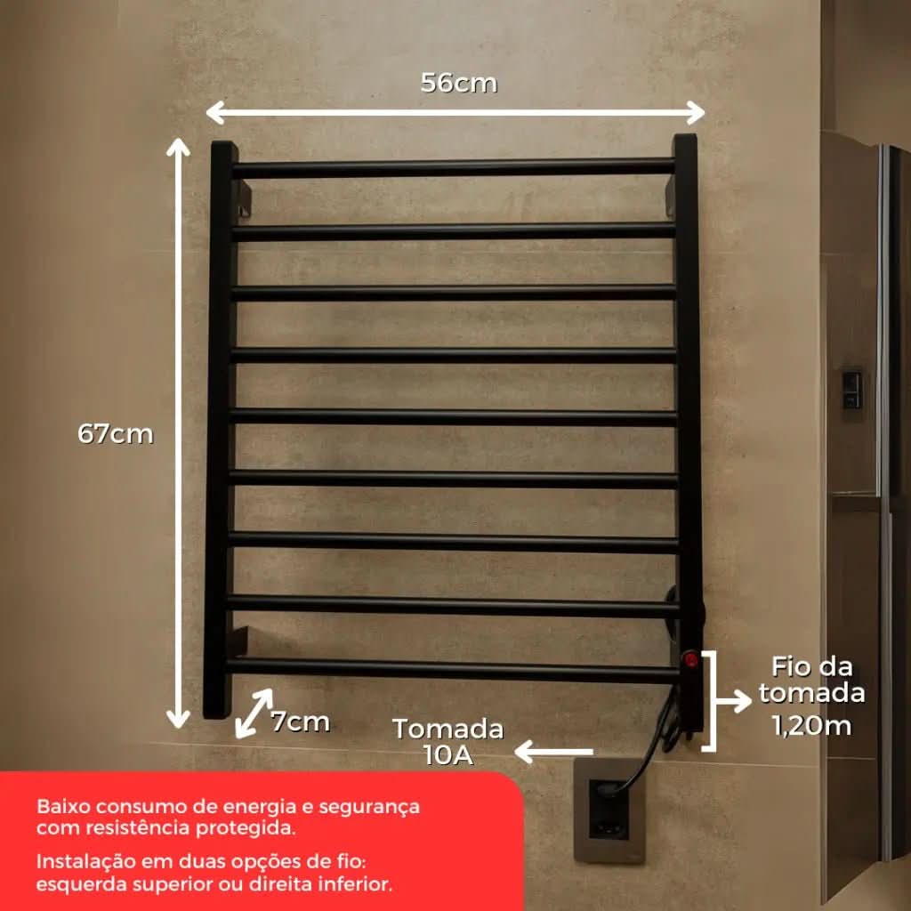Toalheiro Térmico Alumínio Porta Toalha Electrowood Aquece e Seca Toalhas - Minha loja