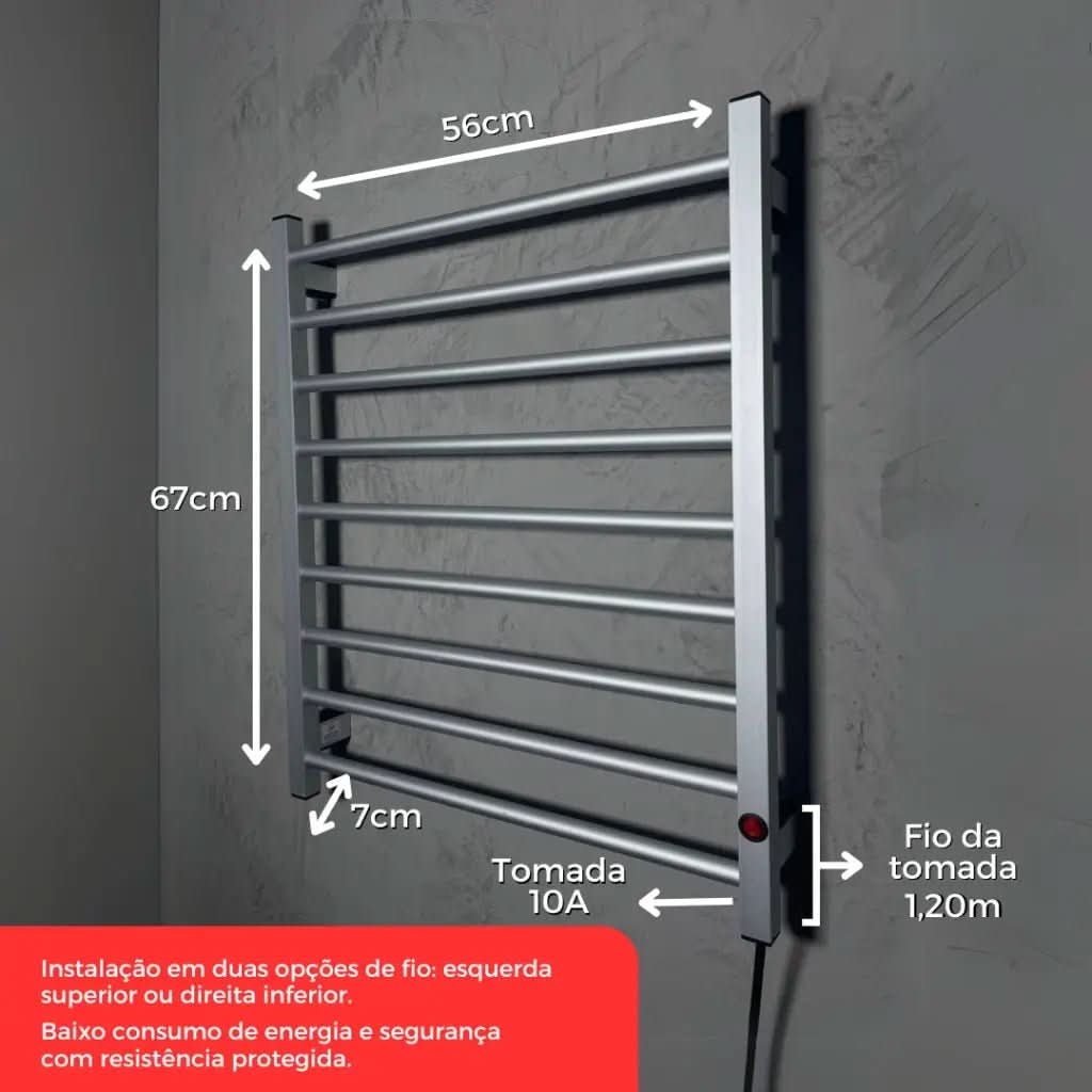 Toalheiro Térmico Alumínio Porta Toalha Electrowood Aquece e Seca Toalhas - Minha loja