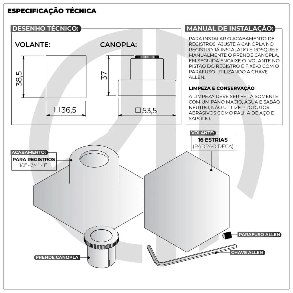Acabamento de Registro Quadrado Dourado Brilhante - Minha loja