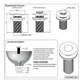 Válvula para Pia Click Up Inteligente 7/8 - Lavatório Banheiro E311 Preta - Design Funcional - Minha loja