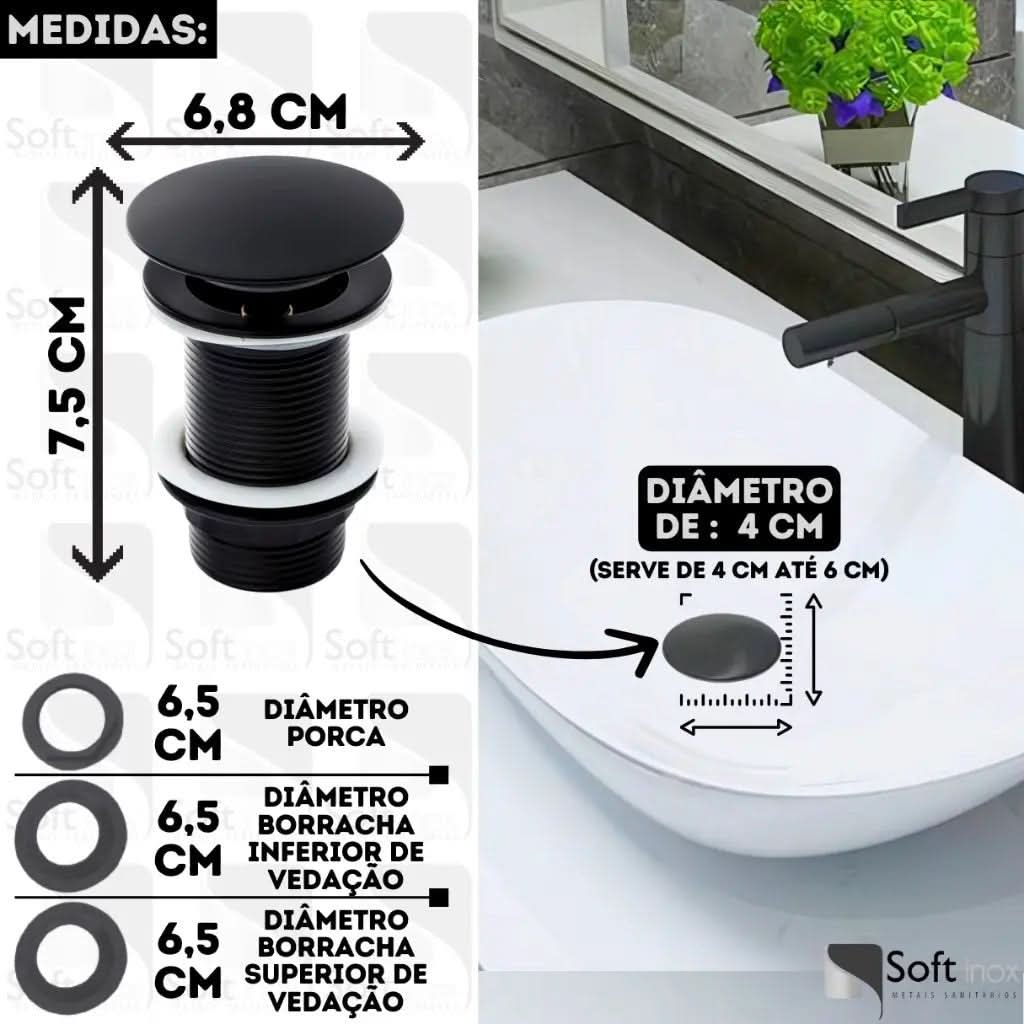Válvula Click Inox Preto Black – Sofisticação para Cuba de Banheiro - Minha loja