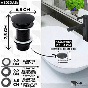 Válvula Click Inox Preto Black – Sofisticação para Cuba de Banheiro - Minha loja