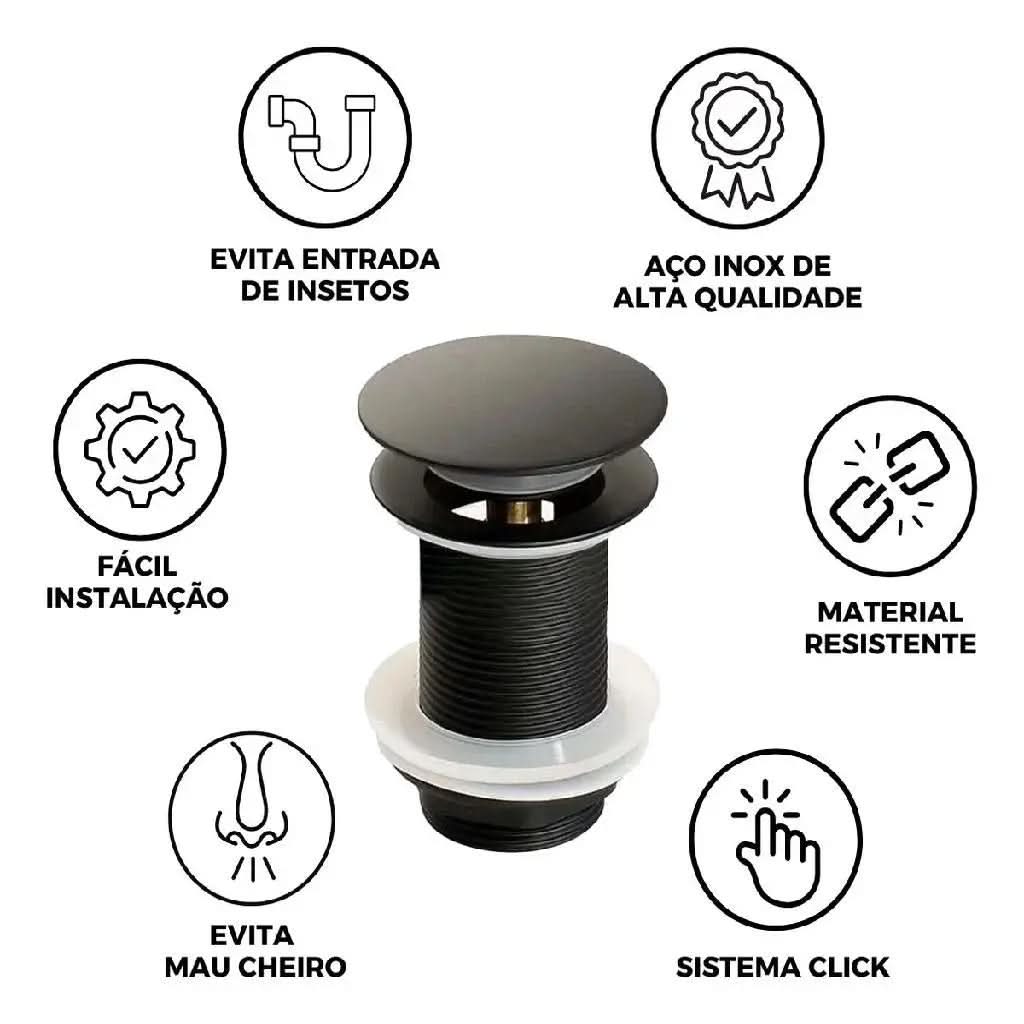 Válvula Click Inox Preto Black – Sofisticação para Cuba de Banheiro - Minha loja