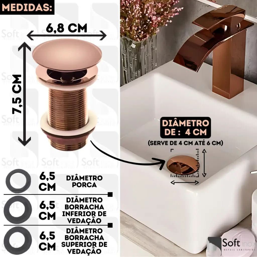 Válvula Click Inox Rose Gold Para Cuba de Banheiro 4cm - Minha loja