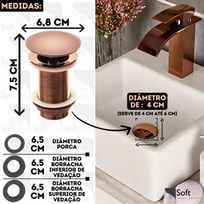 Válvula Click Inox Rose Gold Para Cuba de Banheiro 4cm - Minha loja