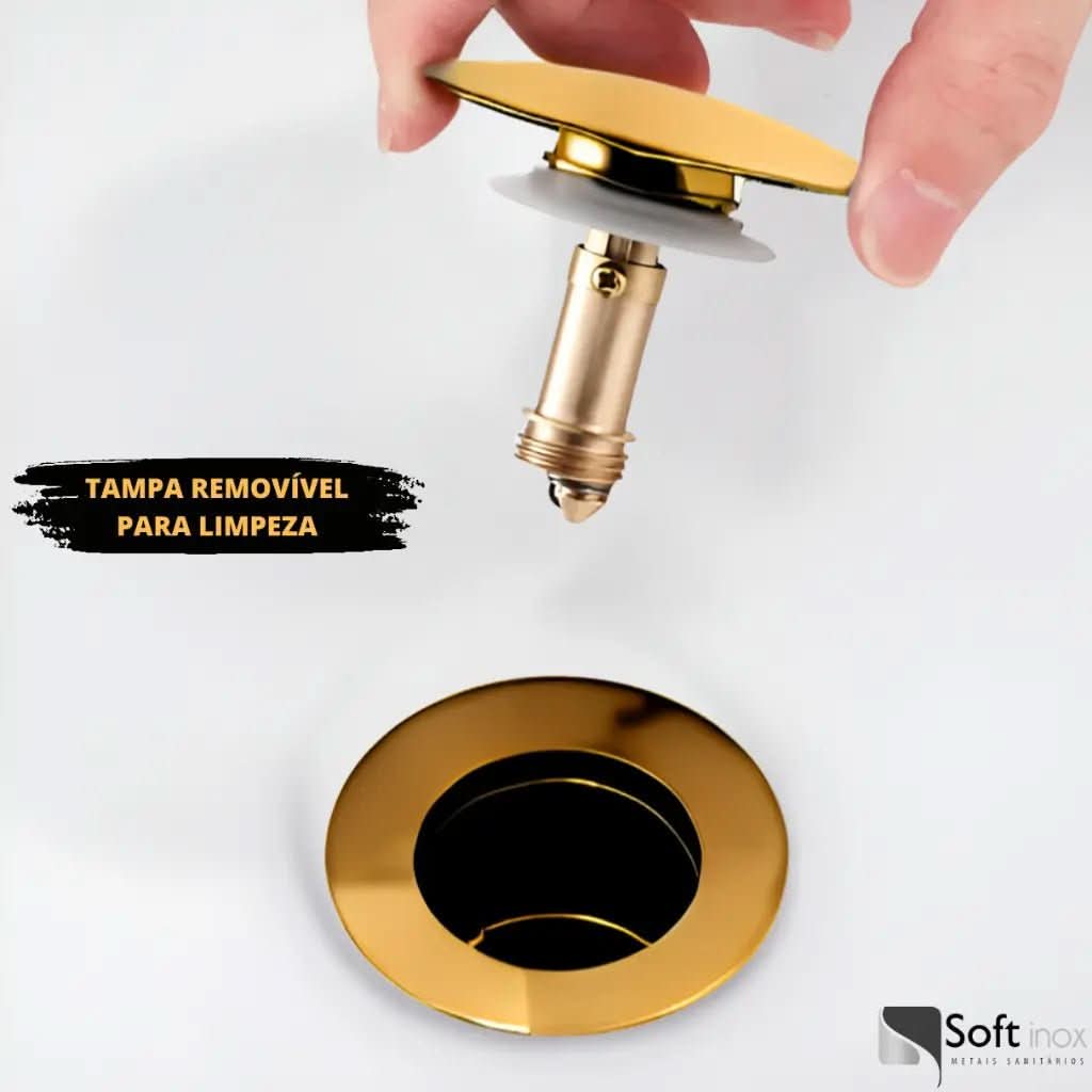 Válvula Click de Inox para Cuba de Banheiro Dourada 4cm - Minha loja