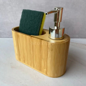 Dispenser Porta Detergente E Esponja Com Valvula Bambu Kit Pia Cozinha - Minha loja