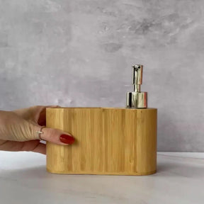 Dispenser Porta Detergente E Esponja Com Valvula Bambu Kit Pia Cozinha - Minha loja