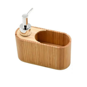 Dispenser Porta Detergente E Esponja Com Valvula Bambu Kit Pia Cozinha - Minha loja