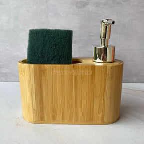 Dispenser Porta Detergente E Esponja Com Valvula Bambu Kit Pia Cozinha - Minha loja