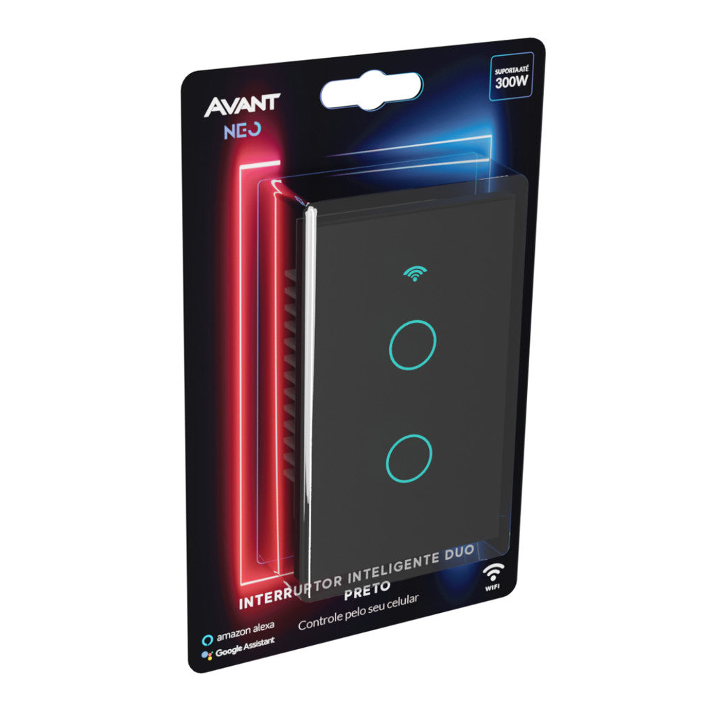 Interruptor Inteligente Touch Smart WiFi com 1, 2 ou 3 botões Preto Avant Neo - Minha loja