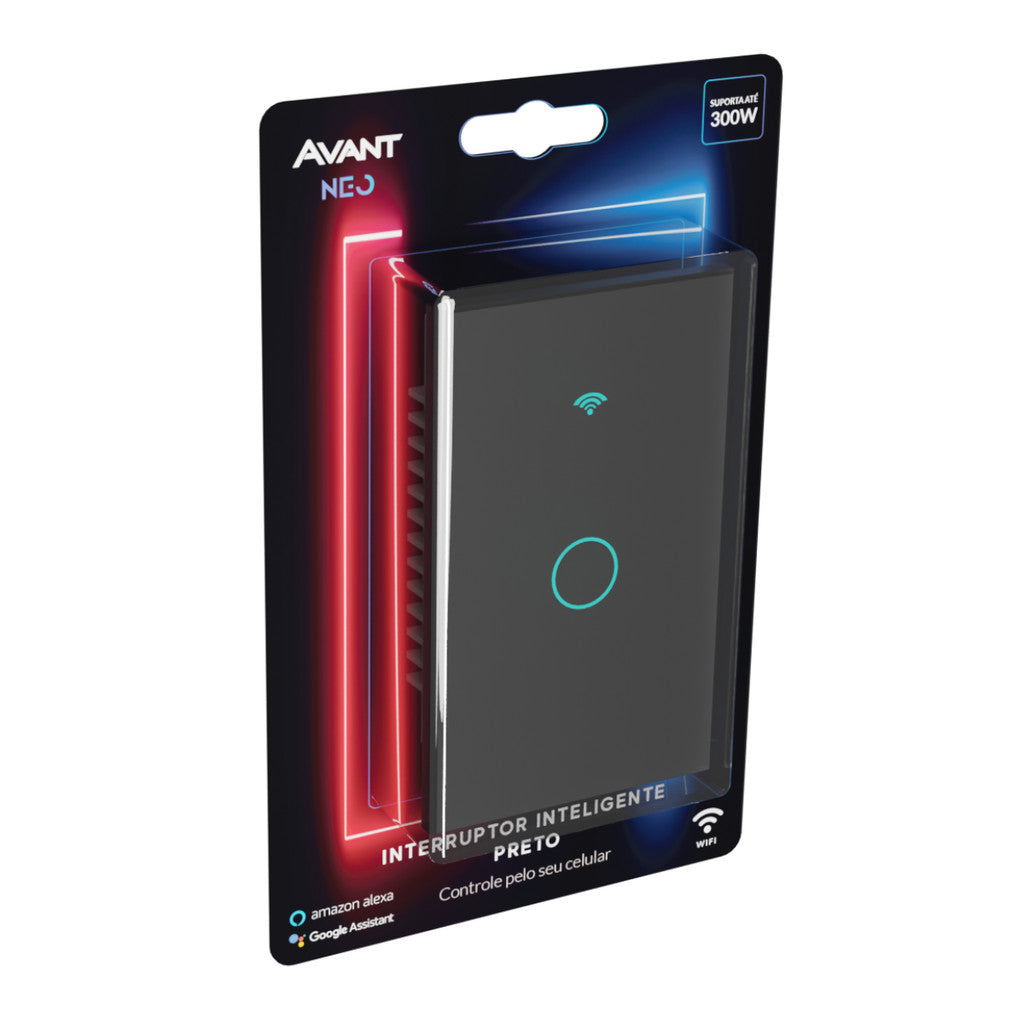 Interruptor Inteligente Touch Smart WiFi com 1, 2 ou 3 botões Preto Avant Neo - Minha loja