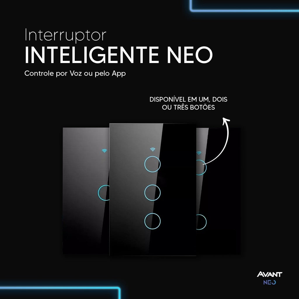Interruptor Inteligente Touch Smart WiFi com 1, 2 ou 3 botões Preto Avant Neo - Minha loja