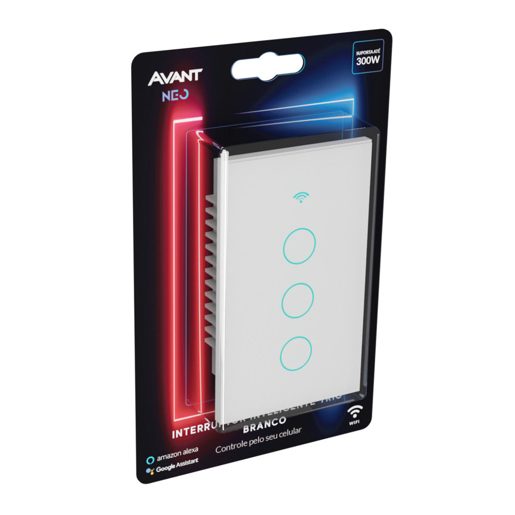 Interruptor Inteligente Touch Smart WiFi com 1, 2 ou 3 botões Branco Avant Neo - Minha loja